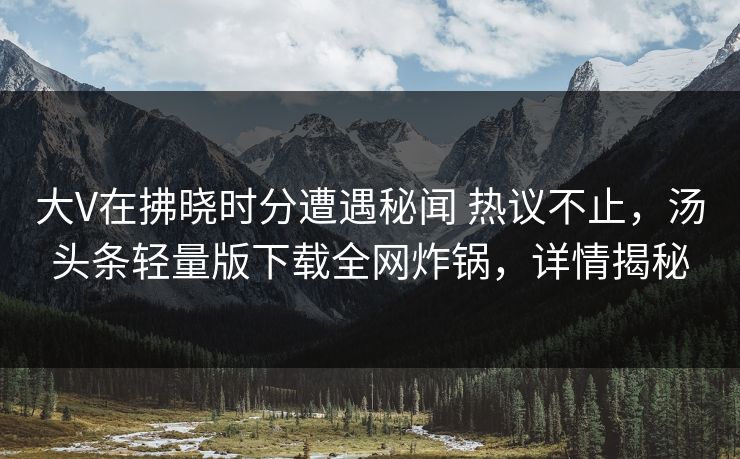 大V在拂晓时分遭遇秘闻 热议不止，汤头条轻量版下载全网炸锅，详情揭秘