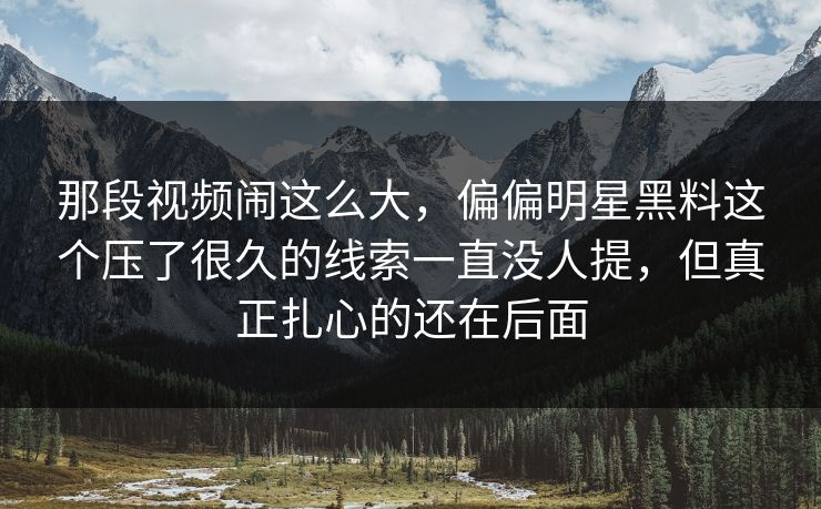 那段视频闹这么大，偏偏明星黑料这个压了很久的线索一直没人提，但真正扎心的还在后面